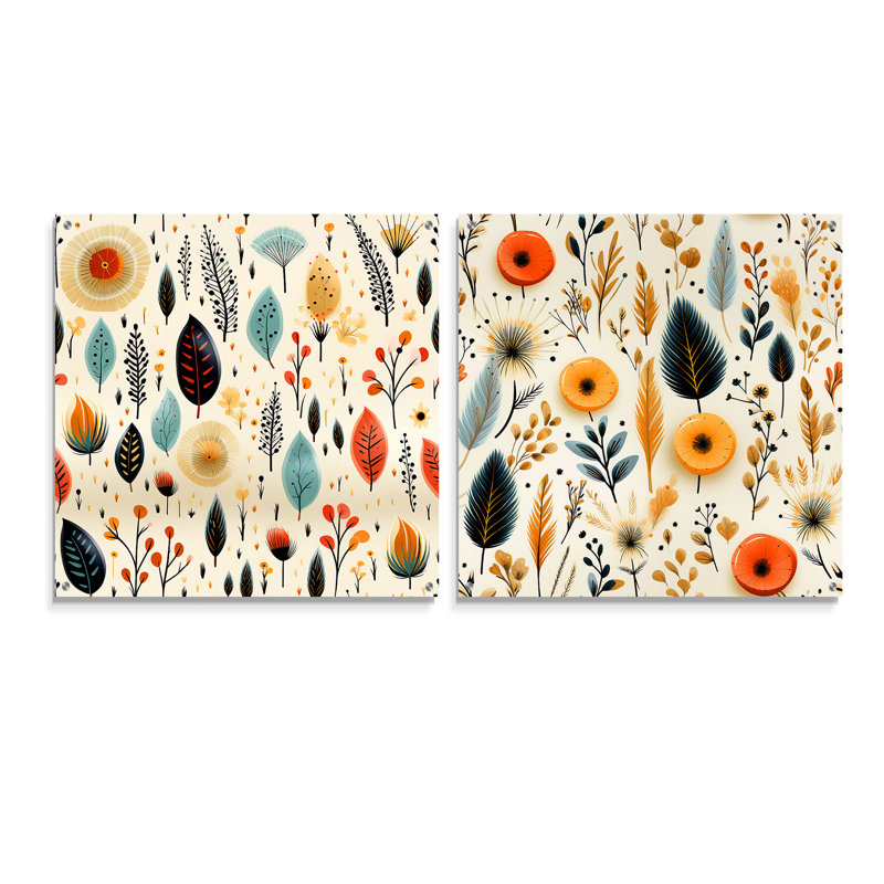 Peraza - Ensemble de 2 art mural abstrait en acrylique sur verre, H 16 po x l 33 po