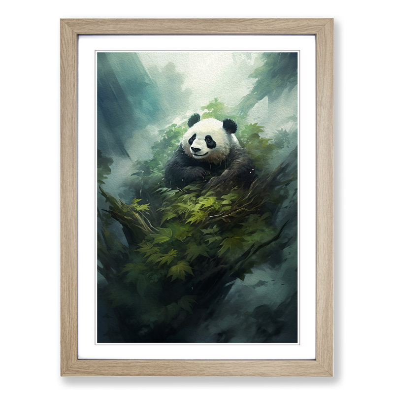 Panda Conceptual - Single Picture Frame Print on Wood, Oak Framed, 64cm H x 46cm W x 2" D