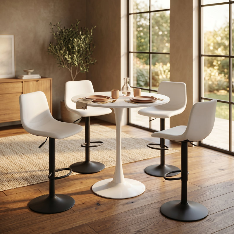  Table de salle à manger à hauteur de bar ronde Bristol de 31 po - Table surélevée à piédestal pour 3 à 4 personnes avec base en fer industriel, plateau en panneau de fibres à densité moyenne facile à nettoyer pour la cuisine, le bistro et le bar à domicile