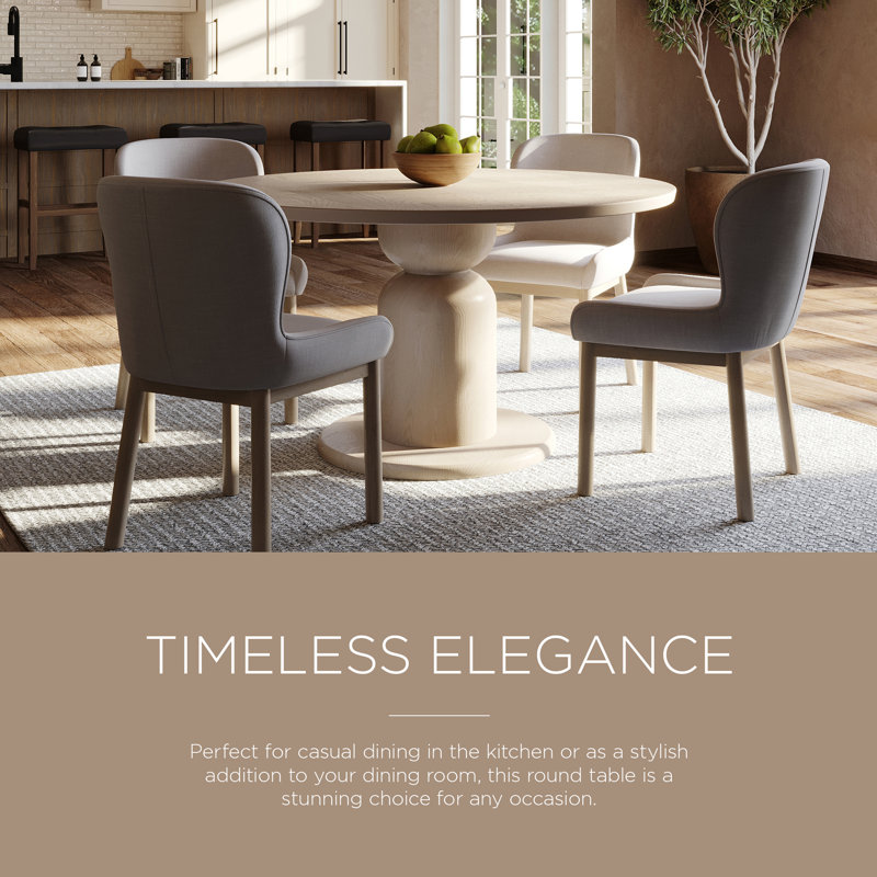 Maven Lane Mila Contemporary Round Wooden Dining Table in Refined Natural Finish, White