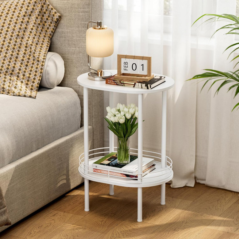 Table de bout ovale à 2 niveaux pour petits espaces - Table d'appoint avec rangement anti-chute
