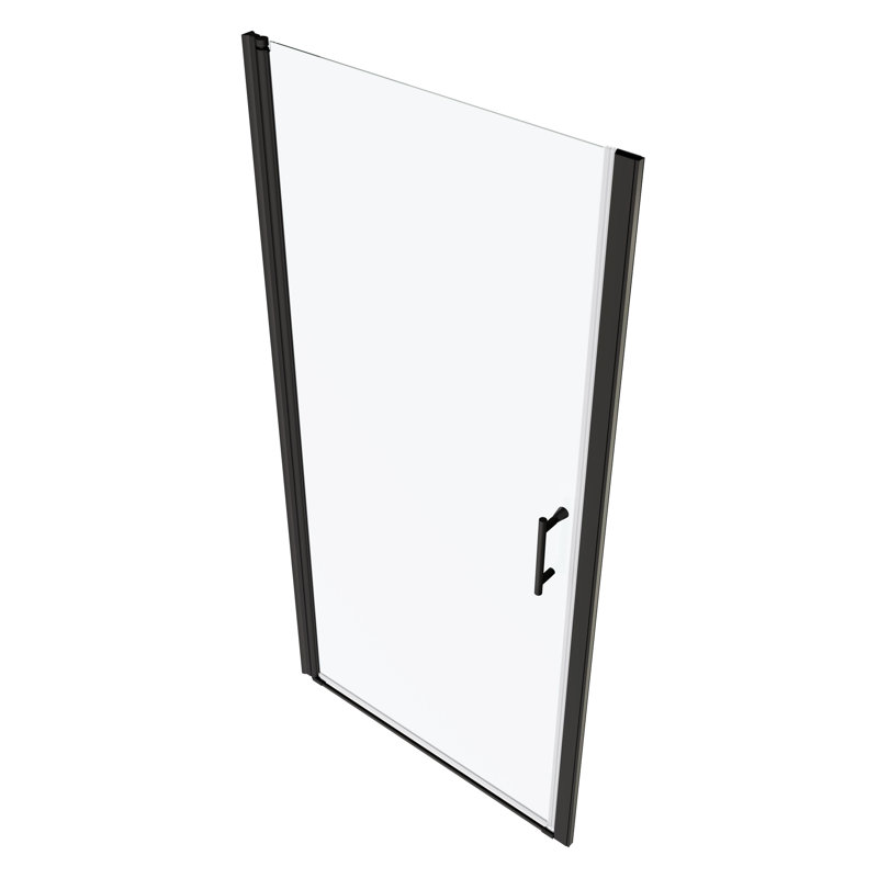 Grande porte de douche pivotante avec poignée en acier inoxydable pour salle de bain Big - 1/4 po en verre trempé noir mat