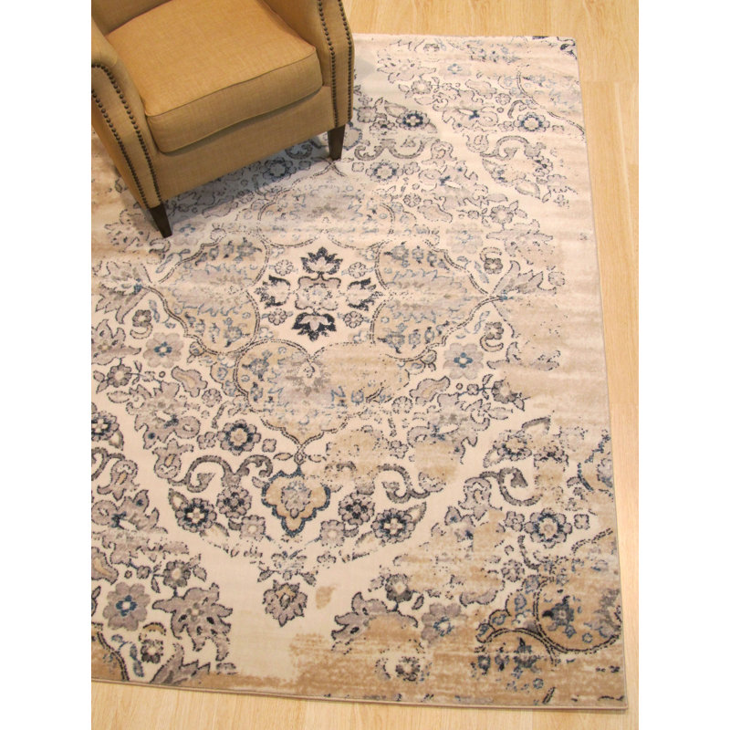 Stylish and Durable Lecuyer Hand Woven Classic Pattern Oriental Wool Ivory Grey Rectangle Area Rugs, Rectangle 4'3" x 5'10"