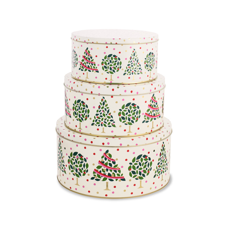 3 Piece Cookie Tin Set, Evergreen Confetti Dot 