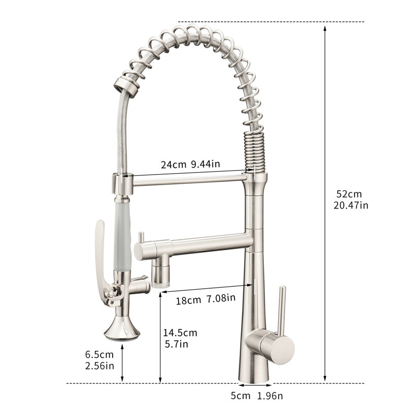 Robinet de cuisine à DEL avec tirette à arc élevé et ressort de pré-rinçage à poignée simple en nickel brossé de qualité commerciale