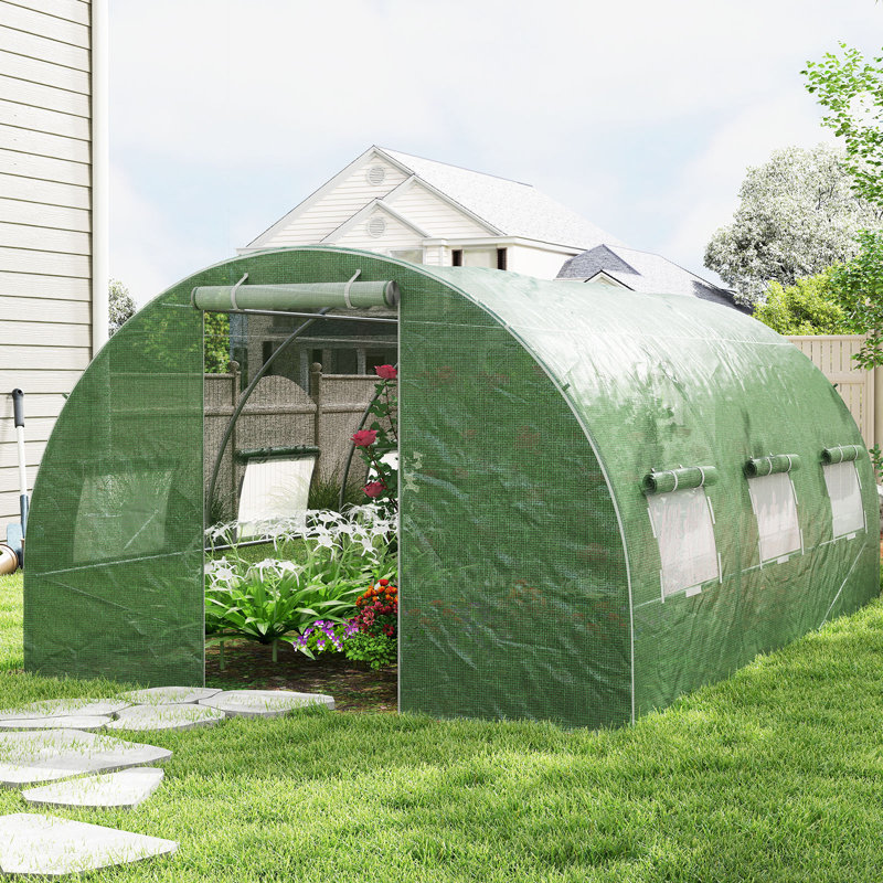 400 X 300 X 200 Cm Outdoor Walk-In Tunnel Greenhouse Roll-Up Windows-Green