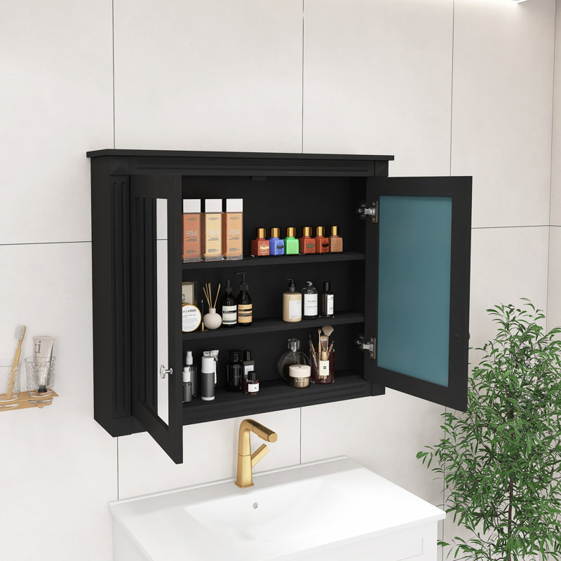 Armoire à pharmacie murale noire 36 pouces, armoire de salle de bain moderne avec 2 miroirs et 2 tablettes réglables, Noir