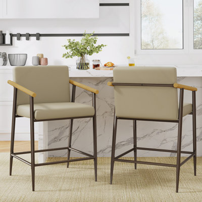 Tabouret de comptoir avec cadre en fer - ensemble de 2 - espresso et kaki