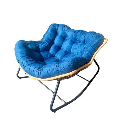 Plus grande chaise berçante d'extérieur avec une liberté de 360 ° pour s'asseoir, une structure robuste et un entretien facile, idéal pour les coussins de siège en forme de nuage bleu, des poignées antidérapantes, un motif uni, une pelouse adaptée
