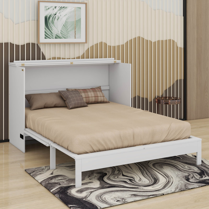 Murphy Bed With Large Drawers, Gold, Full