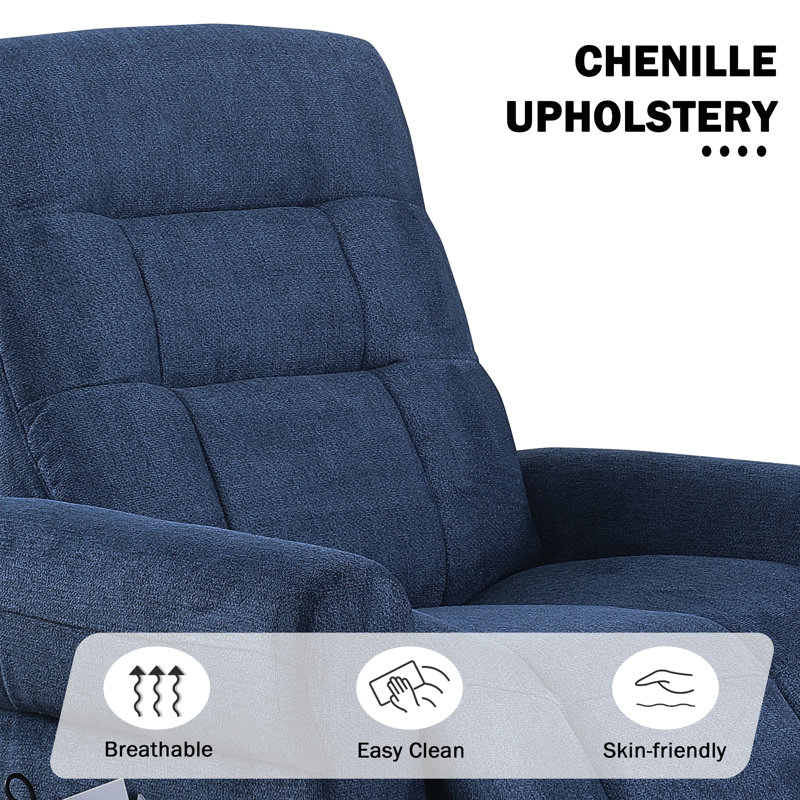 33.5"W Ergonomic Power Lift Recliner Chair With Side Pocket, Blue