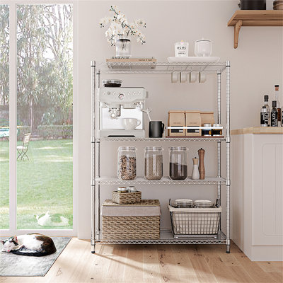 1400 Lbs 4-Shelf Storage Shelves,Wire Shelving Heavy Duty Metal Storage Shelving Unit Adjustable Garage Shelving Rack Pantry Kitchen (Chrome, 4 Tier,15.8" D X 45.3" W X 59.4" H)