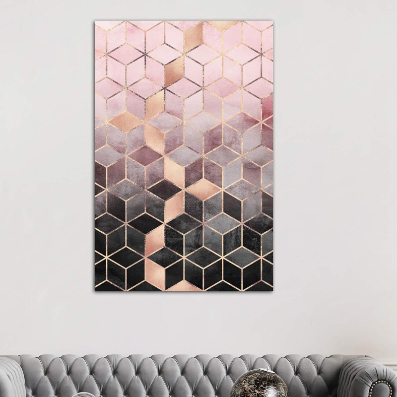 Pink & Grey Gradient Cubesi by Elisabeth Fredriksson - Print on Canvas, 20.32 cm H x 30.48 cm W, No Frame