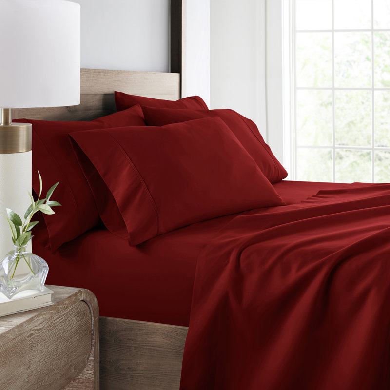 Simply Soft Brushed Microfiber Solid 6 Piece Sheet Set, Burgundy, Twin Sheet Set + 1 Fitted Sheet + 1 Pillowcase