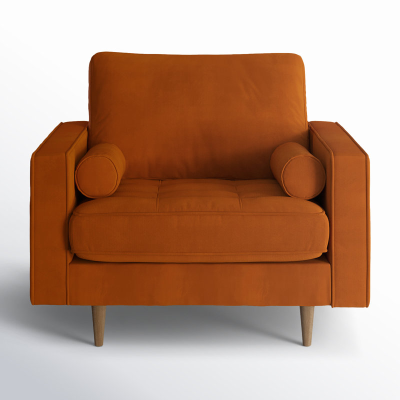 Fauteuil touffeté l 41,5 po Pritchett, Velours performance orange brûlé Bella