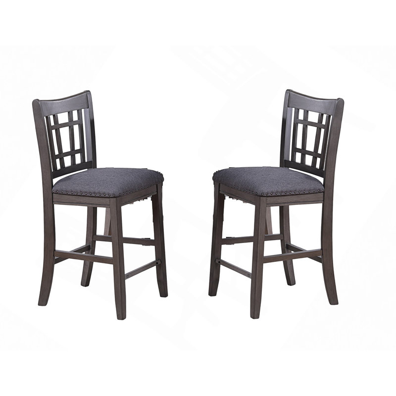 Ensemble de chaises hautes de 2 pièces pour salle à manger en bois massif gris à hauteur de comptoir rembourrée, Gris, Gris