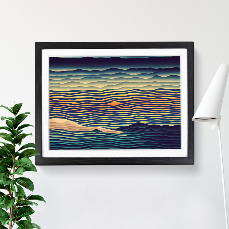 Exquisite Abstract Mountains - Single Picture Frame Print, Black, 46cm H x 64cm W x 2cm D