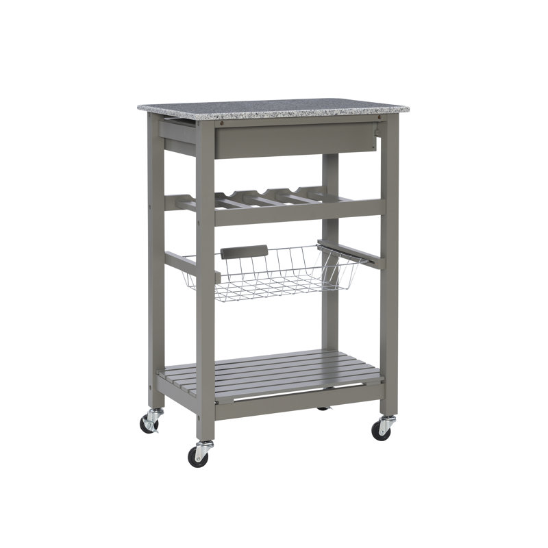 Chariot de cuisine en granit avec tiroir utilitaire et panier Macy, Blanc, Granit