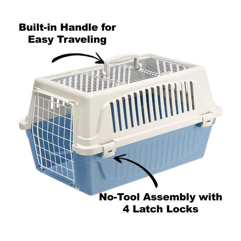 Blue and White Plastic Pet Carrier with Dual Door Access