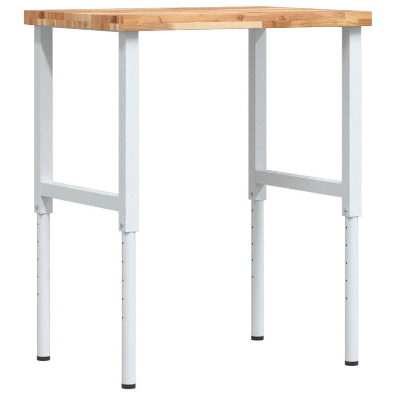 Solid Wood Top Height-Adjustable Workbench, 99.5 cm H x 80 cm W x 60 cm D, Natural Wood