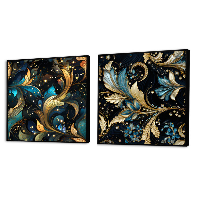 Beesley - Ensemble de 2 collages floraux et botaniques carrés, Cadre flottant noir, H 16 po x l 33 po