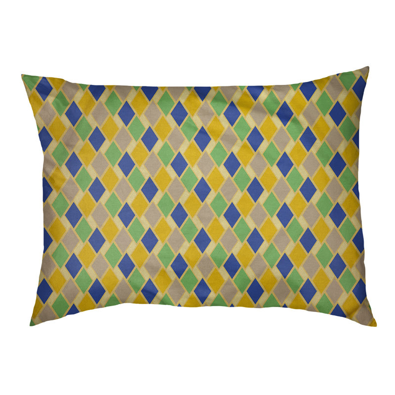 Coussin de diamants rétro Byrge, Grand (l 42,5 po x P 32,5 po x H 14 po), Jaune / bleu ardoise foncé