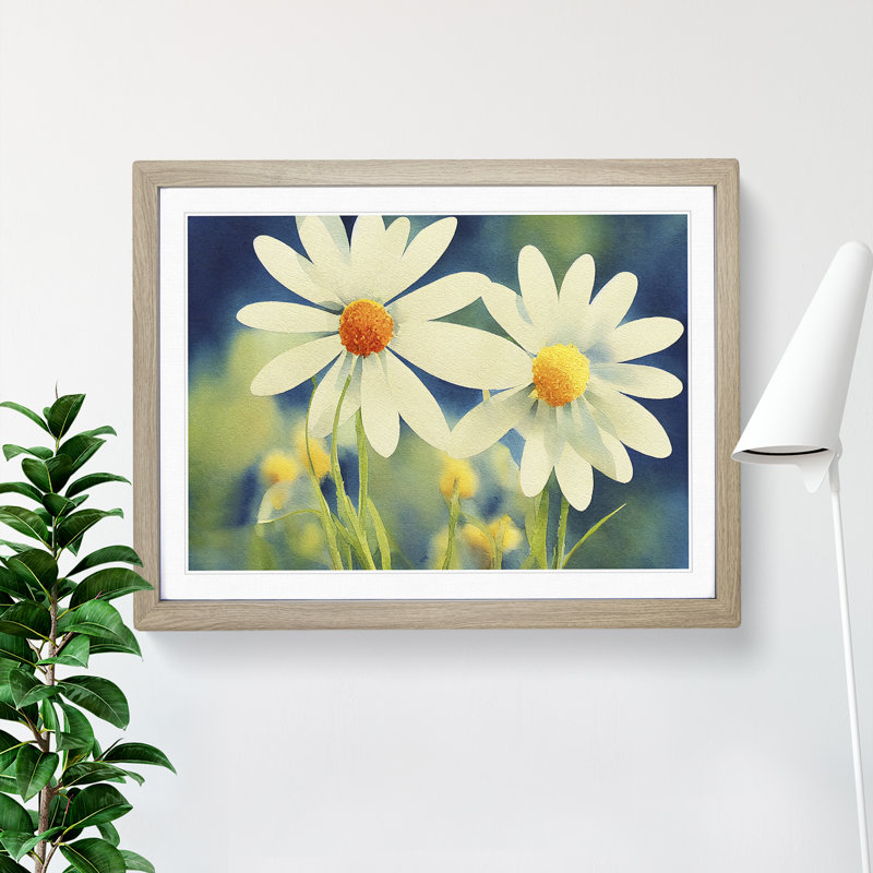 Irresistible Watercolour Daisy Flowers 1 Piece Single Picture Frame Painting, 25cm H x 34cm W x 2cm D, Oak Framed
