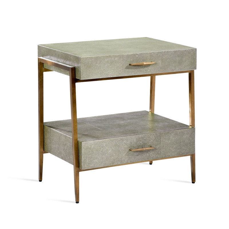 Gray Shagreen and Gold Metal 2-Drawer Nightstand