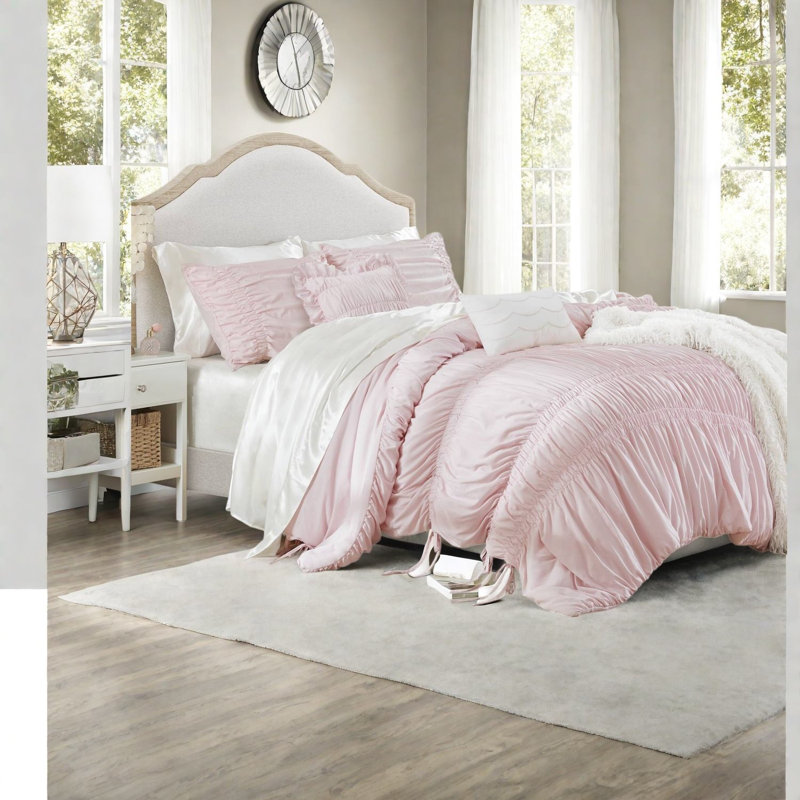 Ensemble de literie rose moderne, 5 pièces en microfibre French Country Home Comfort