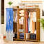 Garde-robe de garde-robe, garde-robe portatif pour la chambre à coucher, support à vêtements avec 2 tringles de suspension, 6 tablettes et rideaux d'ouverture, rangement pour vêtements