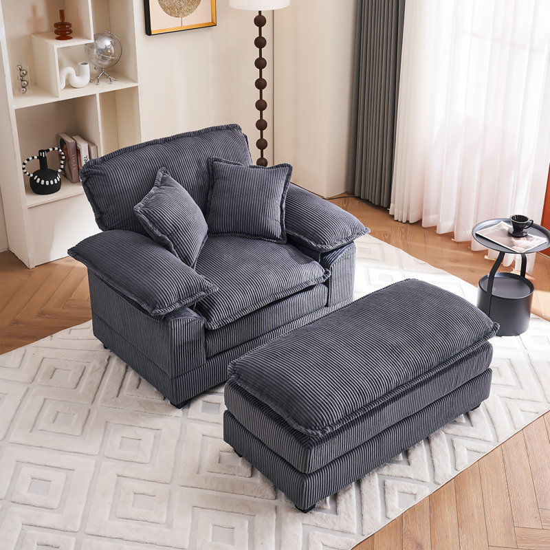 Fauteuil rembourré en velours côtelé de 46,9 pouces avec repose-pieds, Gris
