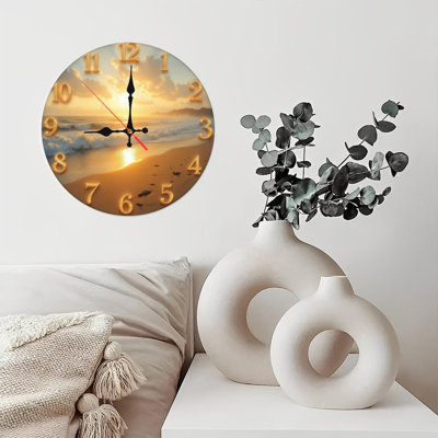 Beach Sunset Ocean Wall Clock Golden Numbers Decor
