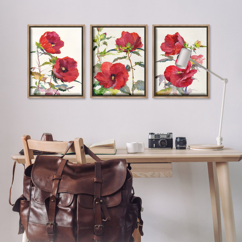  Traditional Red Poppies 3 PC Framed Floater Canvas Set by Theresa Troise Heidel, H 25 po x l 17 po