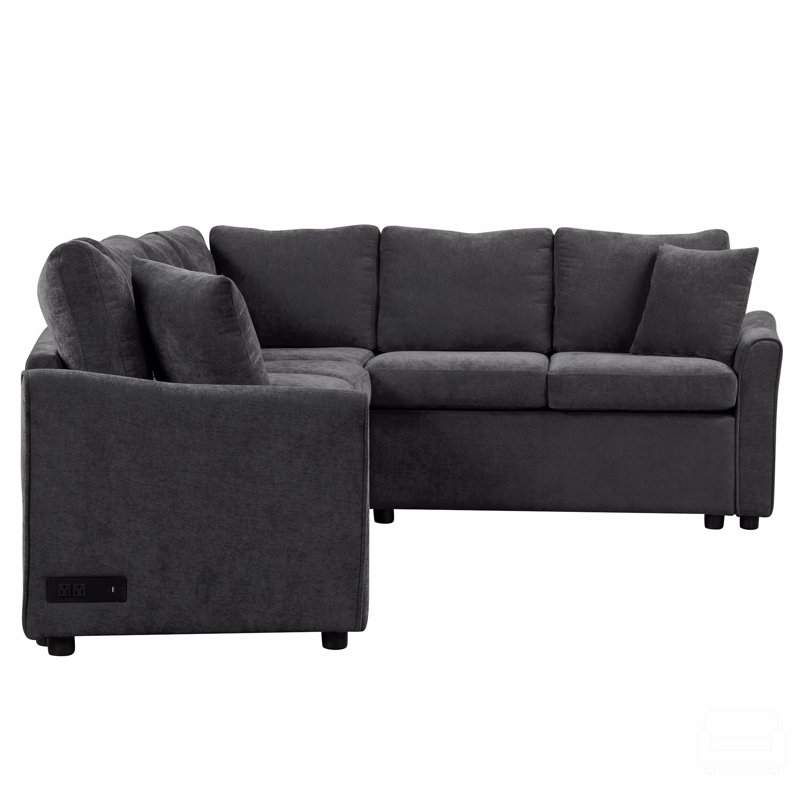 124.8"L-Shaped Sofa Convertible Sofa Bed Pull Out Sofa Sleeper With Two Back Pillows, Two Usb Ports And Two Power Sockets