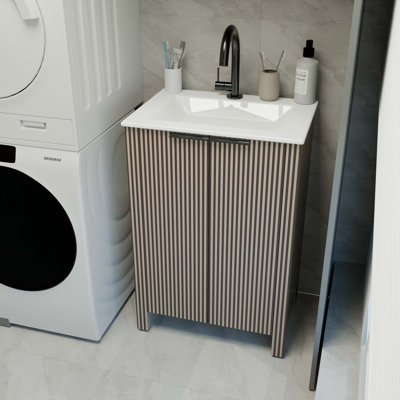 Modern Foldable Bathroom Vanity with Ceramic Basin