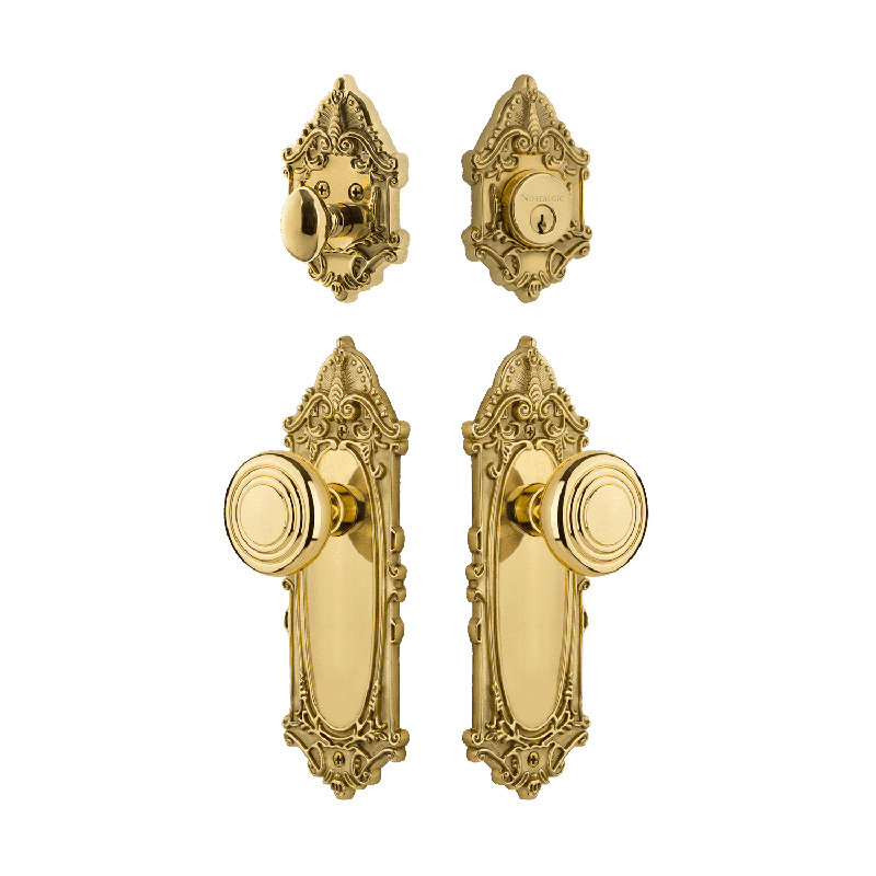 Nostalgic Warehouse Victorian Entry Set with Deco Knob, Unlacquered Brass, 2.75