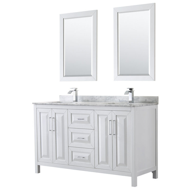 Daria 60'' W Double Vanity, White, White Cultured Marble, Polished Chrome