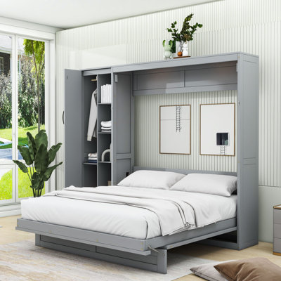 Lit escamotable mural Murphy avec tablettes intégrées, garde-robe et éclairage DEL