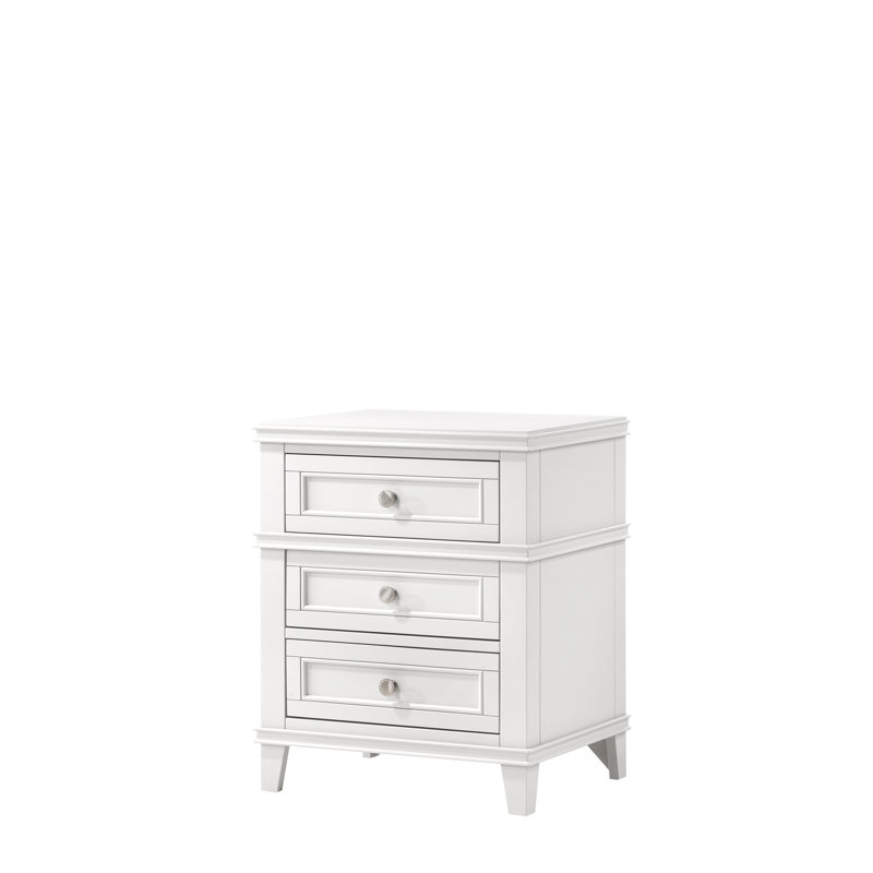 Table de chevet 3 tiroirs blanche avec USB