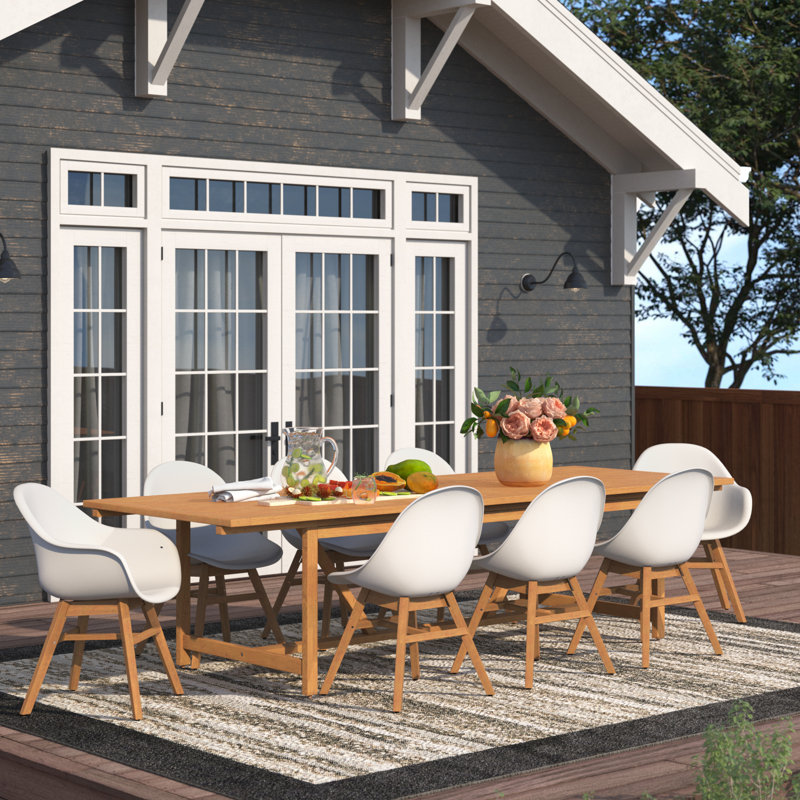 Anautica 8 - Person Wood Patio Dining Set with Rectangular Table, Teak