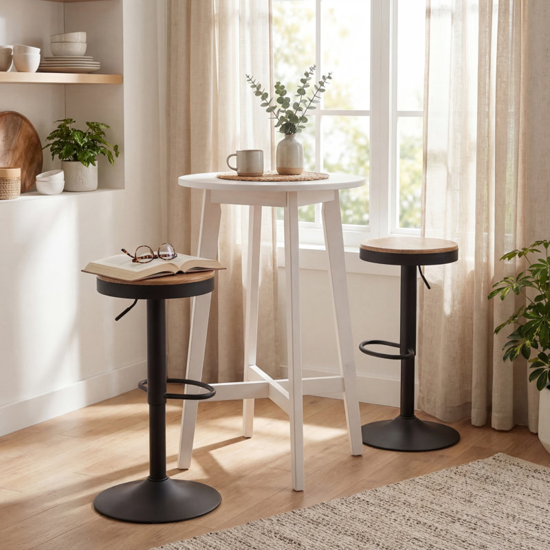 Swivel Solid Wood Bar Stools, Adjustable Height Backless Counter Stools for Kitchen Island, Industrial Rustic Stool Set with Footrest