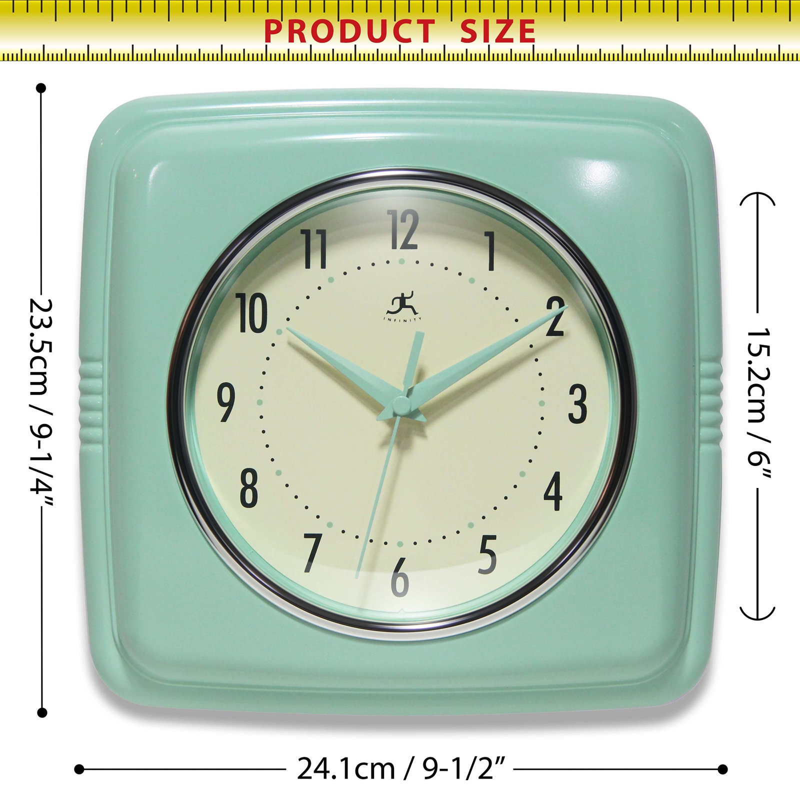 Orrwell Square Plastic Wall Clock 9.25 Inches, Pastel Green