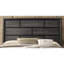 Grand lit moderne de style rustique gris rustique avec boîte et lit de style transitionnel en bois, gris antique, tête de lit à panneau, mobilier de chambre en contreplaqué