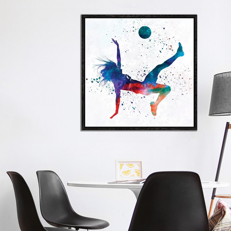 Woman Soccer Player 08 2 by Paul Rommer - Painting on Canvas, 93.98 cm H x 93.98 cm W, Black Framed