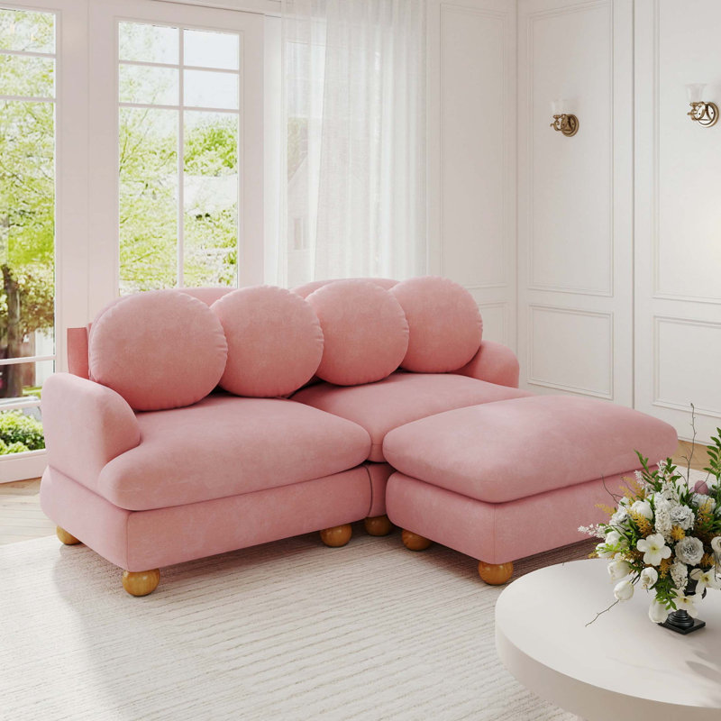 Canapé modulaire modulaire en chenille avec coussins lombaires et repose-pieds, Pink