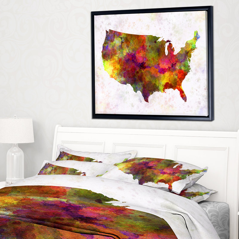 «United States Map in Colors», impression, H 30 po x l 40 po x P 1,5 po, Toile avec cadre flottant
