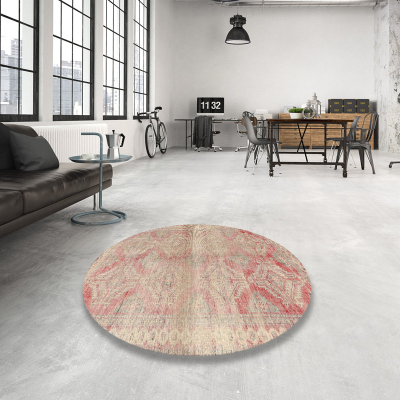 Tapis géométrique beige / rouge / vert, Rond 6 pi