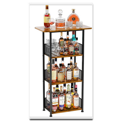 4-Tier Freestanding Wine Rack, Mini Bar Cart Liquor Cabinet (23.6"Ă—11.8"Ă—40") For Whiskey Bottles Cocktail Shaker Mugs by Trent Austin Design