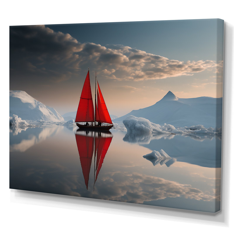Voilier rouge arctique - impression sur toile, H 34 po x l 44 po x P 1,5 po, Toile tendue