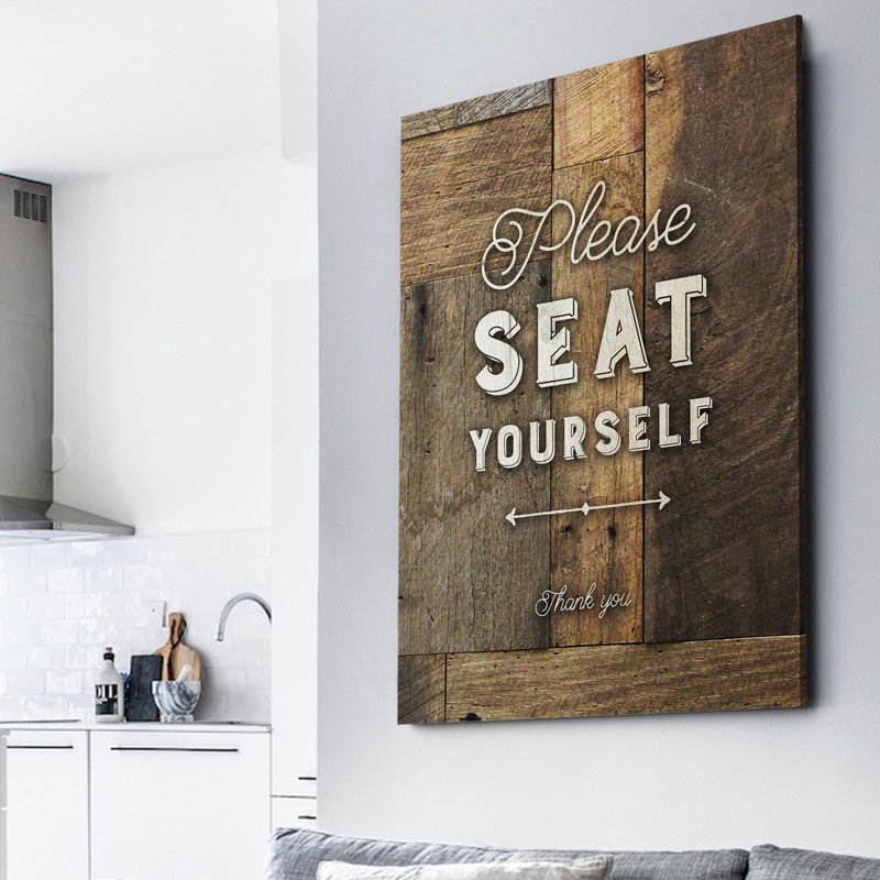 « siège vous-même », art textuel sur toile tendue, H 16 po x l 20 po x P 1,5 po